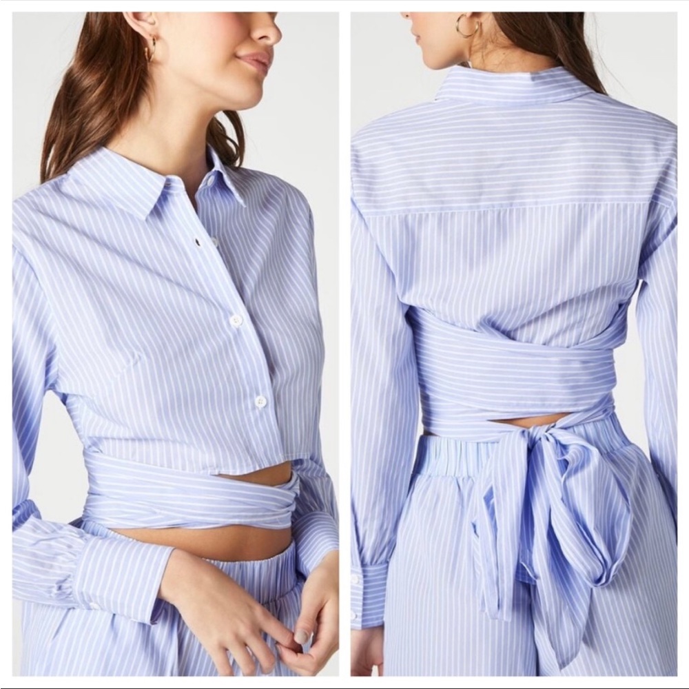 NWT Forever 21 Pinstripe Tie-Back Poplin Shirt
